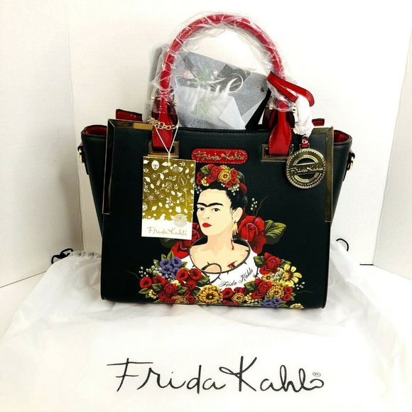 NEW Frida Kahlo Floral Portrait Collection Satchel Purse Handbag Bag Black NWT - Picture 3 of 9